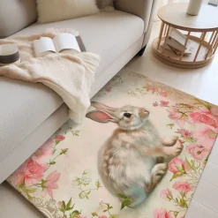 Forest Easter Bunny Area Rug Kitchen Mat Non-Slip Oil Proof Floor Mat Livingroom Rug Indoor Outdoor Mat Bedroom Decor Bathroom Mat Entrance Rug Door Mat