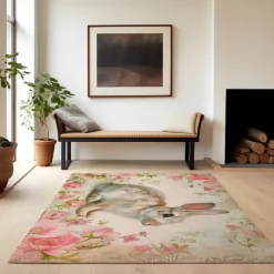 Forest Easter Bunny Area Rug Kitchen Mat Non-Slip Oil Proof Floor Mat Livingroom Rug Indoor Outdoor Mat Bedroom Decor Bathroom Mat Entrance Rug Door Mat