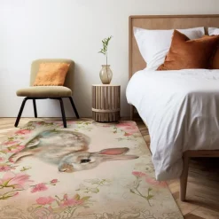 Forest Easter Bunny Area Rug Kitchen Mat Non-Slip Oil Proof Floor Mat Livingroom Rug Indoor Outdoor Mat Bedroom Decor Bathroom Mat Entrance Rug Door Mat
