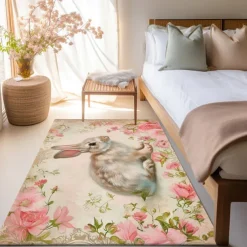Forest Easter Bunny Area Rug Kitchen Mat Non-Slip Oil Proof Floor Mat Livingroom Rug Indoor Outdoor Mat Bedroom Decor Bathroom Mat Entrance Rug Door Mat