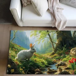 Forest Easter Bunny Area Rug Kitchen Mat Non-Slip Oil Proof Floor Mat Livingroom Rug Indoor Outdoor Mat Bedroom Decor Bathroom Mat Entrance Rug Door Mat