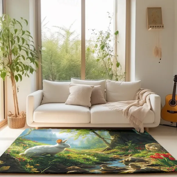 Forest Easter Bunny Area Rug Kitchen Mat Non-Slip Oil Proof Floor Mat Livingroom Rug Indoor Outdoor Mat Bedroom Decor Bathroom Mat Entrance Rug Door Mat