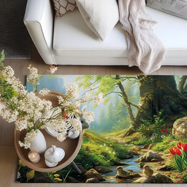 Forest Easter Bunny Area Rug Kitchen Mat Non-Slip Oil Proof Floor Mat Livingroom Rug Indoor Outdoor Mat Bedroom Decor Bathroom Mat Entrance Rug Door Mat