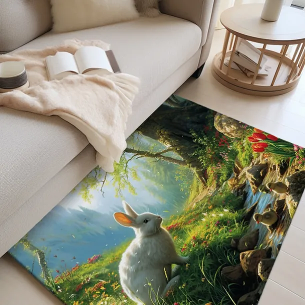 Forest Easter Bunny Area Rug Kitchen Mat Non-Slip Oil Proof Floor Mat Livingroom Rug Indoor Outdoor Mat Bedroom Decor Bathroom Mat Entrance Rug Door Mat