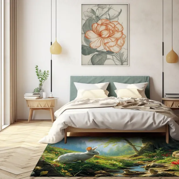 Forest Easter Bunny Area Rug Kitchen Mat Non-Slip Oil Proof Floor Mat Livingroom Rug Indoor Outdoor Mat Bedroom Decor Bathroom Mat Entrance Rug Door Mat