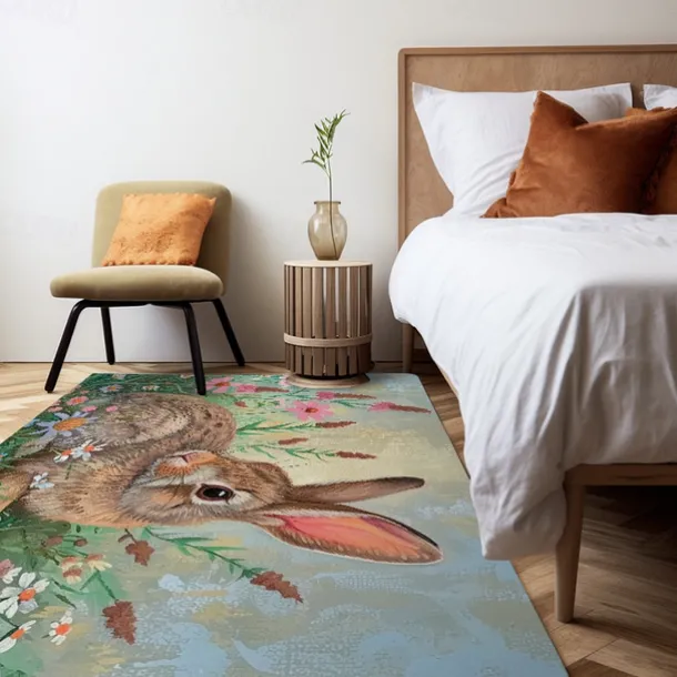Forest Easter Bunny Area Rug Kitchen Mat Non-Slip Oil Proof Floor Mat Livingroom Rug Indoor Outdoor Mat Bedroom Decor Bathroom Mat Entrance Rug Door Mat