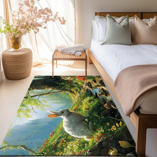 Forest Easter Bunny Area Rug Kitchen Mat Non-Slip Oil Proof Floor Mat Livingroom Rug Indoor Outdoor Mat Bedroom Decor Bathroom Mat Entrance Rug Door Mat