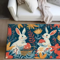 Forest Easter Bunny Area Rug Kitchen Mat Non-Slip Oil Proof Floor Mat Livingroom Rug Indoor Outdoor Mat Bedroom Decor Bathroom Mat Entrance Rug Door Mat
