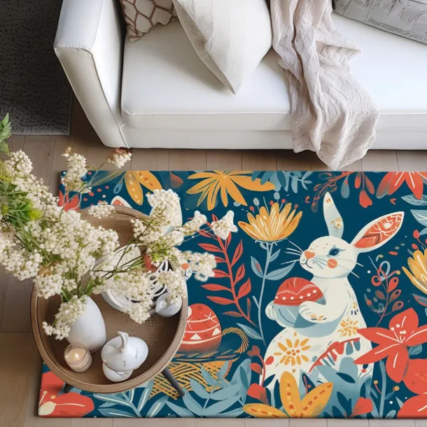Forest Easter Bunny Area Rug Kitchen Mat Non-Slip Oil Proof Floor Mat Livingroom Rug Indoor Outdoor Mat Bedroom Decor Bathroom Mat Entrance Rug Door Mat