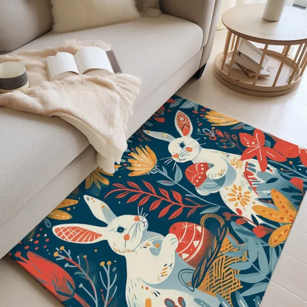 Forest Easter Bunny Area Rug Kitchen Mat Non-Slip Oil Proof Floor Mat Livingroom Rug Indoor Outdoor Mat Bedroom Decor Bathroom Mat Entrance Rug Door Mat
