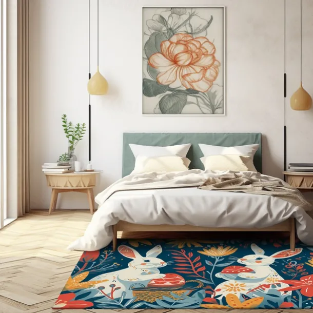 Forest Easter Bunny Area Rug Kitchen Mat Non-Slip Oil Proof Floor Mat Livingroom Rug Indoor Outdoor Mat Bedroom Decor Bathroom Mat Entrance Rug Door Mat