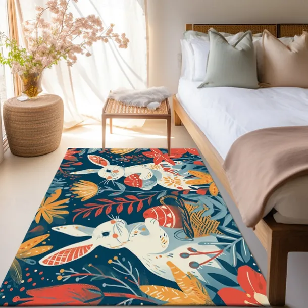 Forest Easter Bunny Area Rug Kitchen Mat Non-Slip Oil Proof Floor Mat Livingroom Rug Indoor Outdoor Mat Bedroom Decor Bathroom Mat Entrance Rug Door Mat