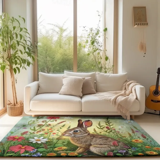 Forest Easter Bunny Area Rug Kitchen Mat Non-Slip Oil Proof Floor Mat Livingroom Rug Indoor Outdoor Mat Bedroom Decor Bathroom Mat Entrance Rug Door Mat