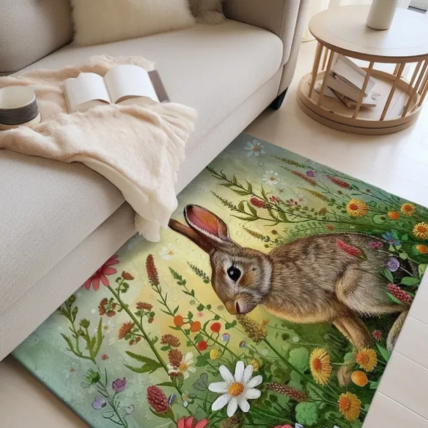 Forest Easter Bunny Area Rug Kitchen Mat Non-Slip Oil Proof Floor Mat Livingroom Rug Indoor Outdoor Mat Bedroom Decor Bathroom Mat Entrance Rug Door Mat