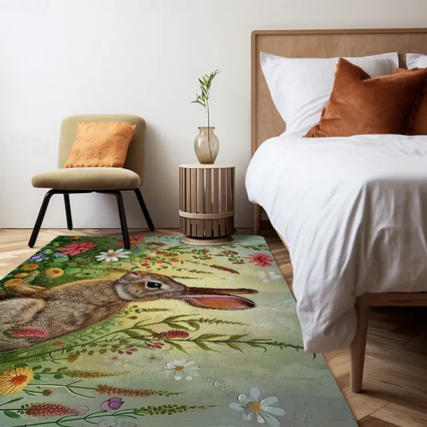 Forest Easter Bunny Area Rug Kitchen Mat Non-Slip Oil Proof Floor Mat Livingroom Rug Indoor Outdoor Mat Bedroom Decor Bathroom Mat Entrance Rug Door Mat