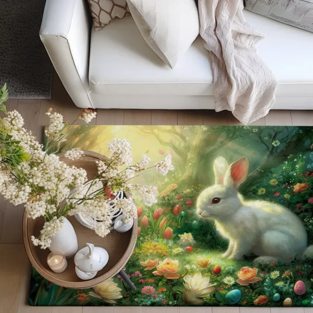 Forest Easter Bunny Area Rug Kitchen Mat Non-Slip Oil Proof Floor Mat Livingroom Rug Indoor Outdoor Mat Bedroom Decor Bathroom Mat Entrance Rug Door Mat