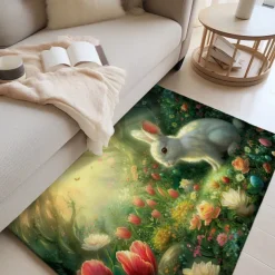Forest Easter Bunny Area Rug Kitchen Mat Non-Slip Oil Proof Floor Mat Livingroom Rug Indoor Outdoor Mat Bedroom Decor Bathroom Mat Entrance Rug Door Mat