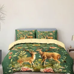 Forest Fawn Pattern Duvet Cover Set Set Soft 3-Piece Luxury Cotton Bedding Set Home Decor Gift King Queen Duvet Cover