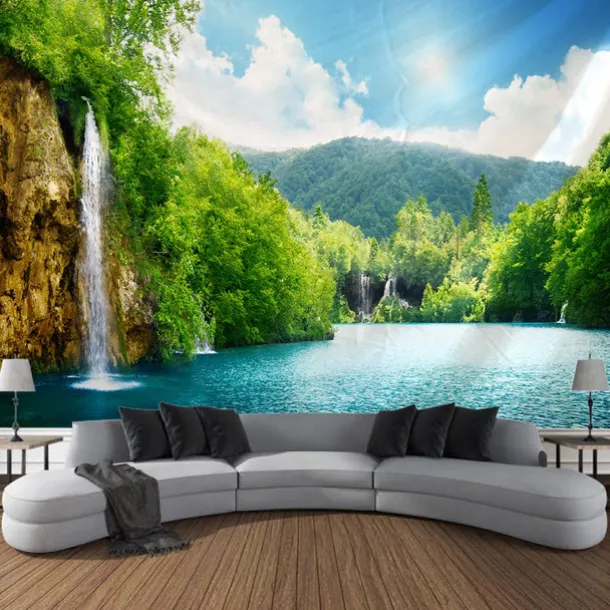 Forest Landscape Waterfall Hanging Tapestry Wall Art Large Tapestry Mural Decor Photograph Backdrop Blanket Curtain Home Bedroom Living Room Decoration
