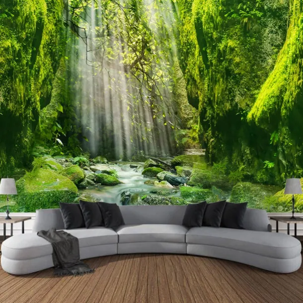 Forest Landscape Waterfall Hanging Tapestry Wall Art Large Tapestry Mural Decor Photograph Backdrop Blanket Curtain Home Bedroom Living Room Decoration