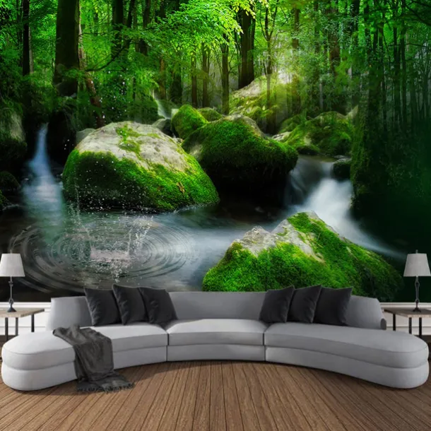 Forest Landscape Waterfall Hanging Tapestry Wall Art Large Tapestry Mural Decor Photograph Backdrop Blanket Curtain Home Bedroom Living Room Decoration