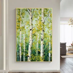 Forest Oil Painting On Canvas hand painted Abstract Green Landscape Painting for Living Room Wall Decor Birch Forest Painting Modern Wall Art painting landscape oil painting