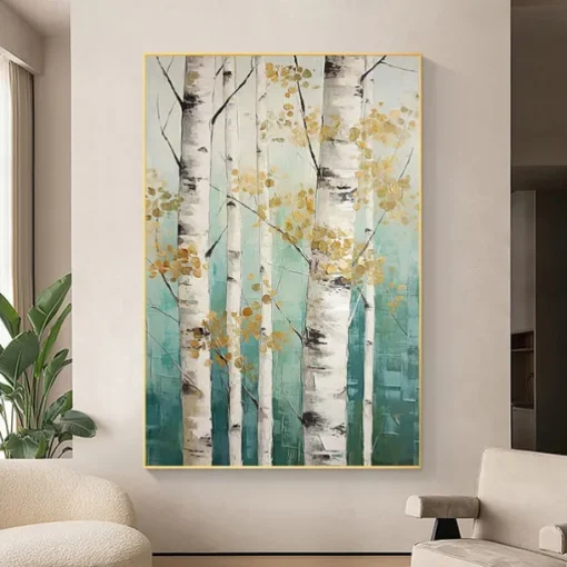 Forest Oil Painting On Canvas hand painted Abstract Green Landscape Painting for Living Room Wall Decor Birch Forest Painting Modern Wall Art painting landscape oil painting
