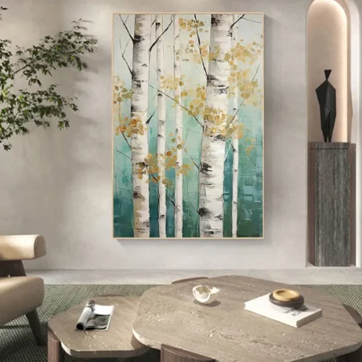 Forest Oil Painting On Canvas hand painted Abstract Green Landscape Painting for Living Room Wall Decor Birch Forest Painting Modern Wall Art painting landscape oil painting
