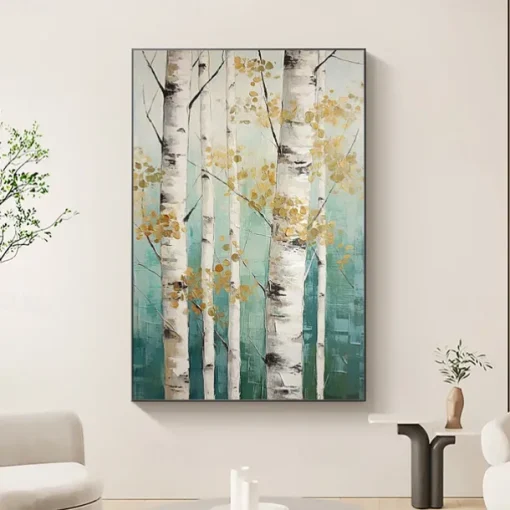 Forest Oil Painting On Canvas hand painted Abstract Green Landscape Painting for Living Room Wall Decor Birch Forest Painting Modern Wall Art painting landscape oil painting