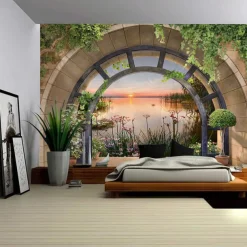 Forest outside Cave Hanging Tapestry Wall Art Large Tapestry Mural Decor Photograph Backdrop Blanket Curtain Home Bedroom Living Room Decoration