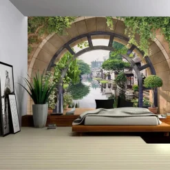 Forest outside Cave Hanging Tapestry Wall Art Large Tapestry Mural Decor Photograph Backdrop Blanket Curtain Home Bedroom Living Room Decoration