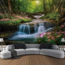 Forest River Hanging Tapestry Wall Art Large Tapestry Mural Decor Photograph Backdrop Blanket Curtain Home Bedroom Living Room Decoration
