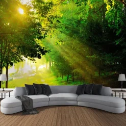 Forest Sunshine Landscape Hanging Tapestry Wall Art Large Tapestry Mural Decor Photograph Backdrop Blanket Curtain Home Bedroom Living Room Decoration