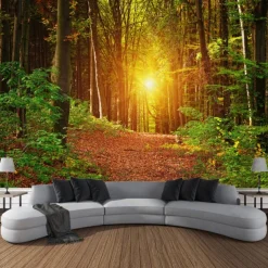 Forest Sunshine Landscape Hanging Tapestry Wall Art Large Tapestry Mural Decor Photograph Backdrop Blanket Curtain Home Bedroom Living Room Decoration