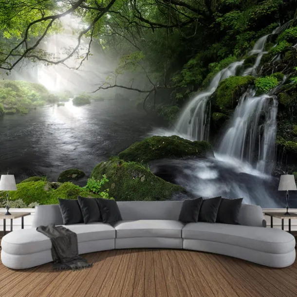 Forest Waterfall Landscape Hanging Tapestry Wall Art Large Tapestry Mural Decor Photograph Backdrop Blanket Curtain Home Bedroom Living Room Decoration