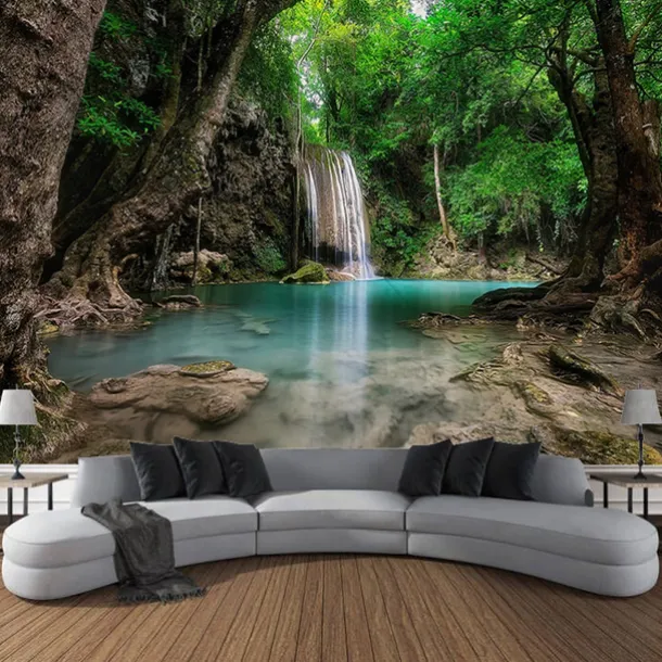 Forest Waterfall Landscape Hanging Tapestry Wall Art Large Tapestry Mural Decor Photograph Backdrop Blanket Curtain Home Bedroom Living Room Decoration
