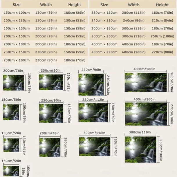 Forest Waterfall Landscape Hanging Tapestry Wall Art Large Tapestry Mural Decor Photograph Backdrop Blanket Curtain Home Bedroom Living Room Decoration