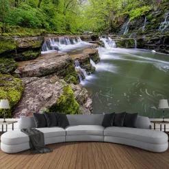 Forest Waterfall Landscape Hanging Tapestry Wall Art Large Tapestry Mural Decor Photograph Backdrop Blanket Curtain Home Bedroom Living Room Decoration