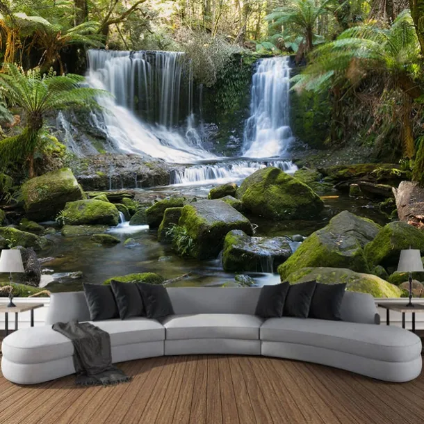 Forest Waterfall Landscape Hanging Tapestry Wall Art Large Tapestry Mural Decor Photograph Backdrop Blanket Curtain Home Bedroom Living Room Decoration