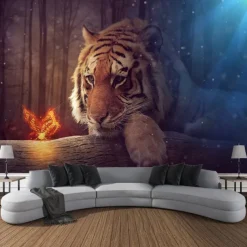 Forest Wildlife Tiger Hanging Tapestry Wall Art Large Tapestry Mural Decor Photograph Backdrop Blanket Curtain Home Bedroom Living Room Decoration
