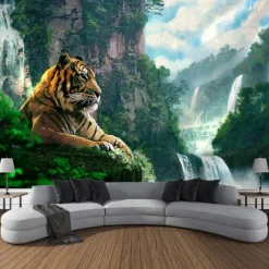 Forest Wildlife Tiger Hanging Tapestry Wall Art Large Tapestry Mural Decor Photograph Backdrop Blanket Curtain Home Bedroom Living Room Decoration