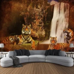 Forest Wildlife Tiger Hanging Tapestry Wall Art Large Tapestry Mural Decor Photograph Backdrop Blanket Curtain Home Bedroom Living Room Decoration