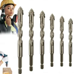 Four Blade Serrated Eccentric Drill,New Four-Flute Sawtooth Eccentric Drill Bit Set,Quickpierce High-Performance Titanium-Coated Drill and Tap Set for Concrete Metal Brick Wood