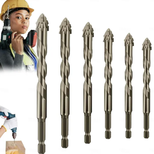 Four Blade Serrated Eccentric Drill,New Four-Flute Sawtooth Eccentric Drill Bit Set,Quickpierce High-Performance Titanium-Coated Drill and Tap Set for Concrete Metal Brick Wood