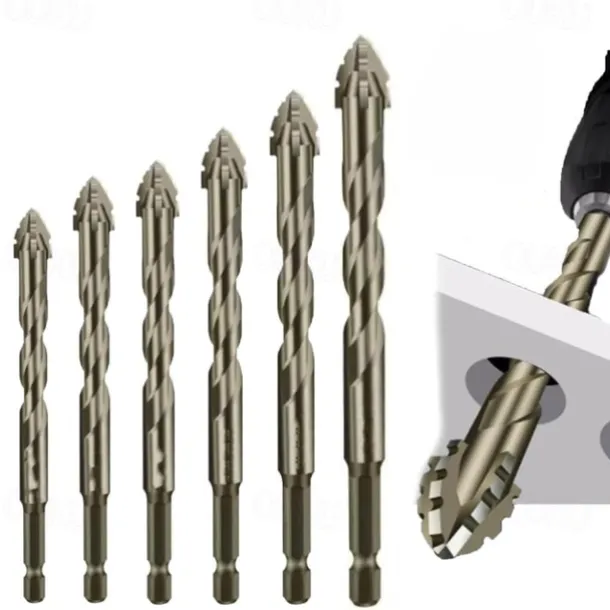 Four Blade Serrated Eccentric Drill,New Four-Flute Sawtooth Eccentric Drill Bit Set,Quickpierce High-Performance Titanium-Coated Drill and Tap Set for Concrete Metal Brick Wood