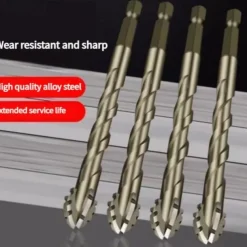 Four Blade Serrated Eccentric Drill,New Four-Flute Sawtooth Eccentric Drill Bit Set,Quickpierce High-Performance Titanium-Coated Drill and Tap Set for Concrete Metal Brick Wood