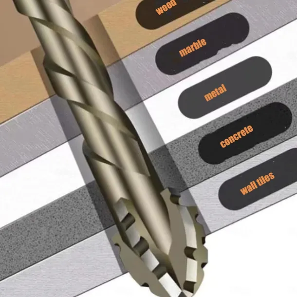 Four Blade Serrated Eccentric Drill,New Four-Flute Sawtooth Eccentric Drill Bit Set,Quickpierce High-Performance Titanium-Coated Drill and Tap Set for Concrete Metal Brick Wood