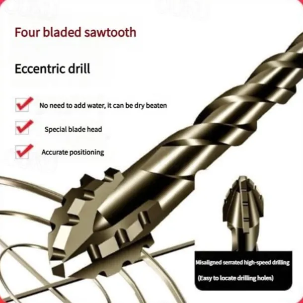 Four Blade Serrated Eccentric Drill,New Four-Flute Sawtooth Eccentric Drill Bit Set,Quickpierce High-Performance Titanium-Coated Drill and Tap Set for Concrete Metal Brick Wood