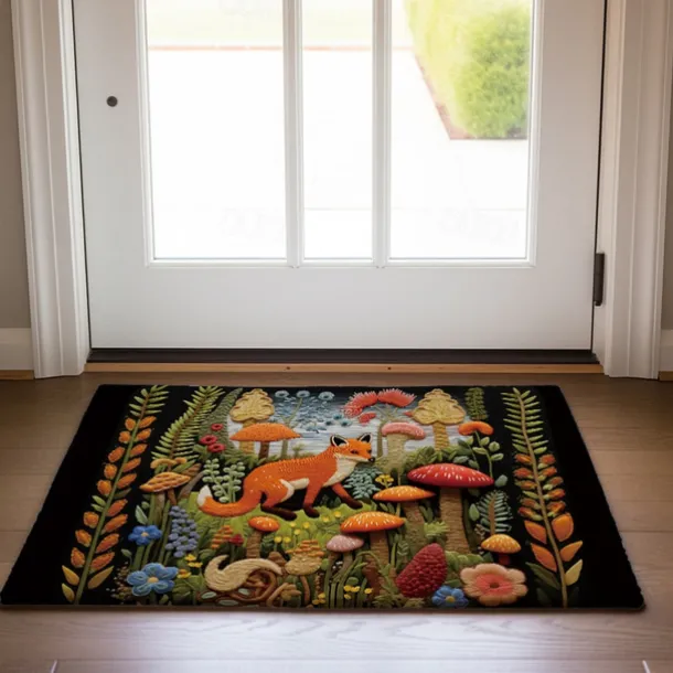 Fox Mushroom Doormat Floor Mats Washable Rugs Kitchen Mat Quilting Art Non-Slip Oil Proof Rug Indoor Outdoor Mat Bedroom Decor Bathroom Mat Entrance Rug