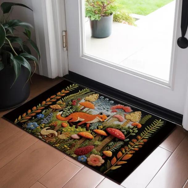 Fox Mushroom Doormat Floor Mats Washable Rugs Kitchen Mat Quilting Art Non-Slip Oil Proof Rug Indoor Outdoor Mat Bedroom Decor Bathroom Mat Entrance Rug